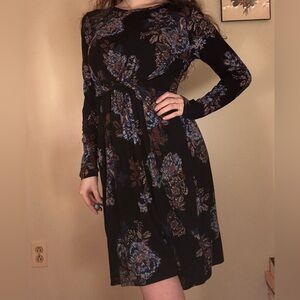 Maurices Black Long-Sleeve Floral Wrap Dress
